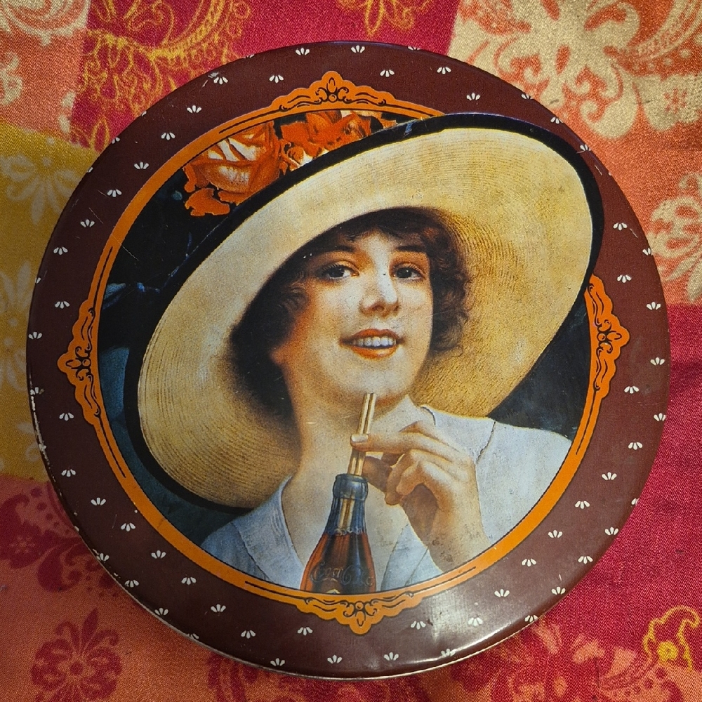 Vintage Coca Cola Decorative Tin with Lady Illustration